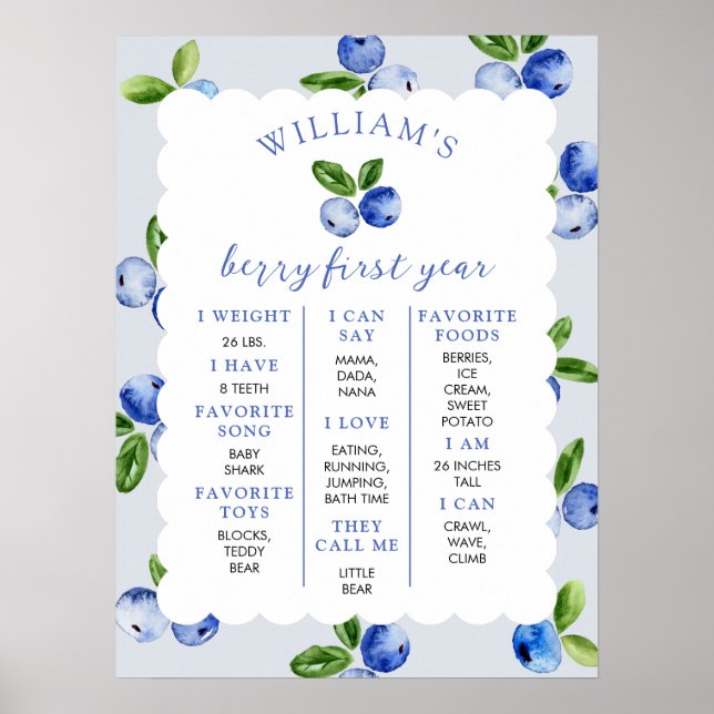 Blåbärspojke 1-års milstolpe poster (Framsidan)