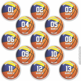 Blåbasketlaget i guld färg 13 spelare namn klistermärken