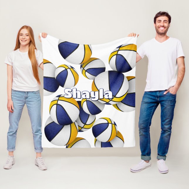 Blåbasketlaget i guld färg idrottsdekaler fleecefilt (På plats)