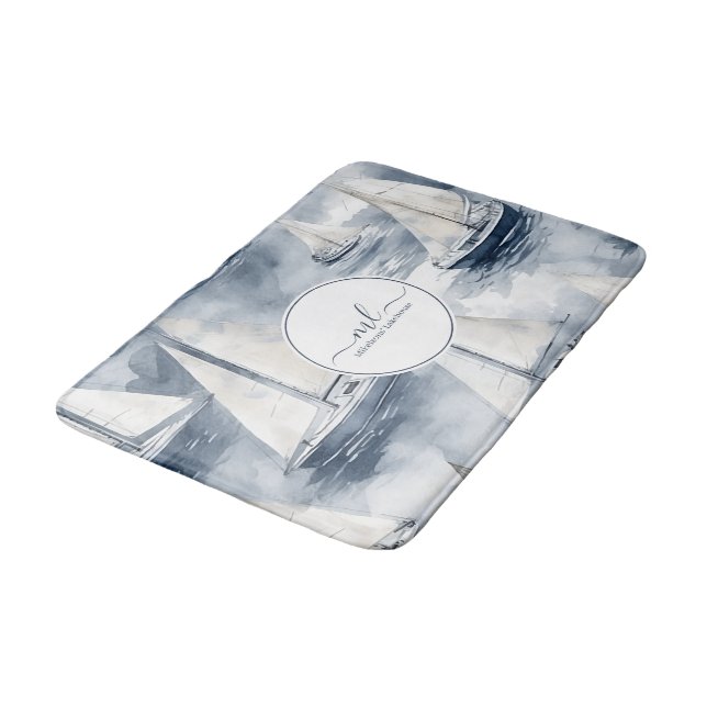 Blåbåtsmonogram för marinflottan badrumsmatta (Vinklad)