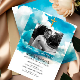 Blåbegravningsinbjudan, firar livet i inbjudningar