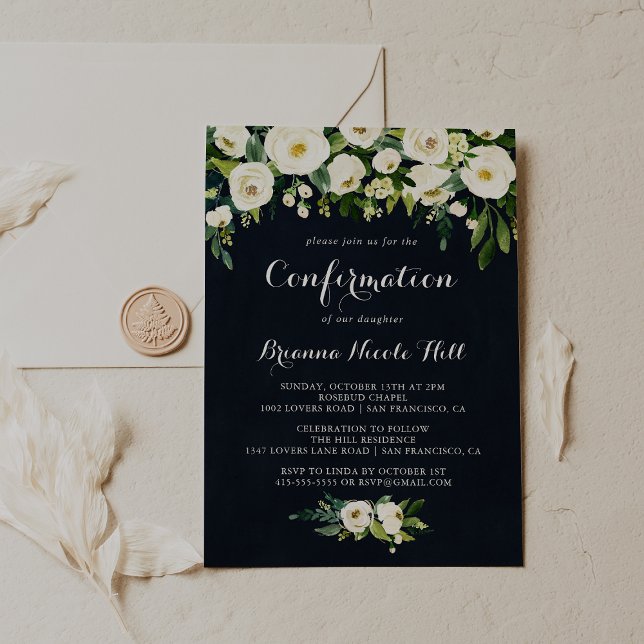 Blåbekräftelse av Greenery White Blommigt Royal Inbjudningar (Skapare uppladdad)