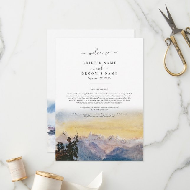 Blåberg i vattenfärg Gräs Bröllop Itinerary Program (Fram/Back In Situ)