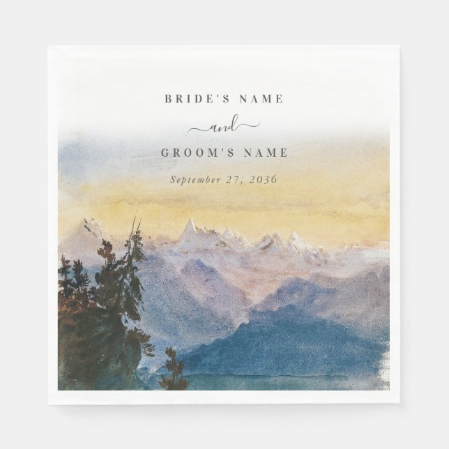 Blåberg i vattenfärg Gräs Bröllop Pappersservett (Framsidan)