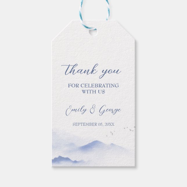 Blåberg och fåglar bröllop presentetikett (Framsidan)