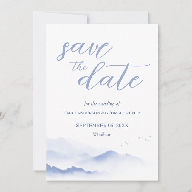 Blåberg och fåglar bröllop spara datum inbjudningar (Framsida)