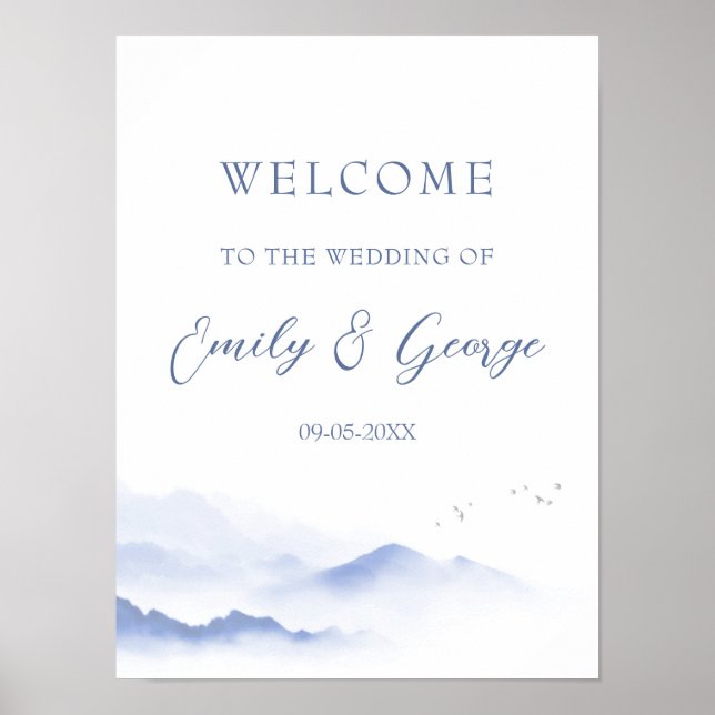 Blåberg och fåglars välkomna poster i bröllop (Framsidan)