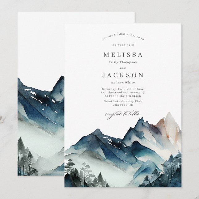 Blåbergen - inbjudan till Rustic-bröllop (Fram/baksida)