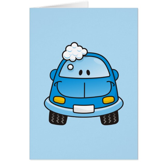 Blåbil med bubblor hälsningskort (Framsidan)