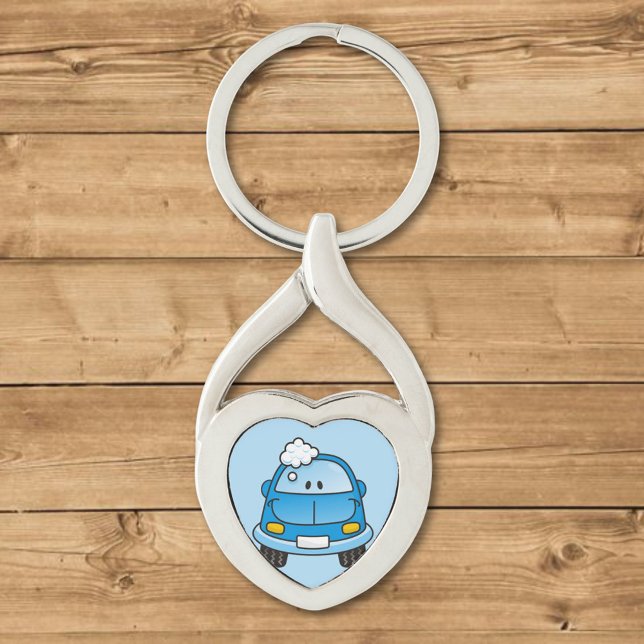 Blåbil med bubblor twisted heart silverfärgad nyckelring (Skapare uppladdad)