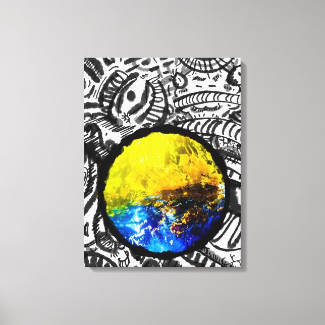 Blåbil med Gula blommor Canvastryck (Framsida)