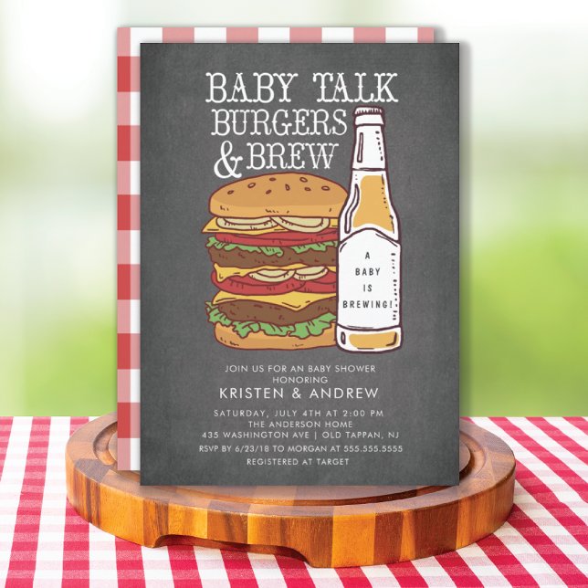 Blåbildsinbjudan till Burgers & Brew Par Baby Show Inbjudningar (Skapare uppladdad)