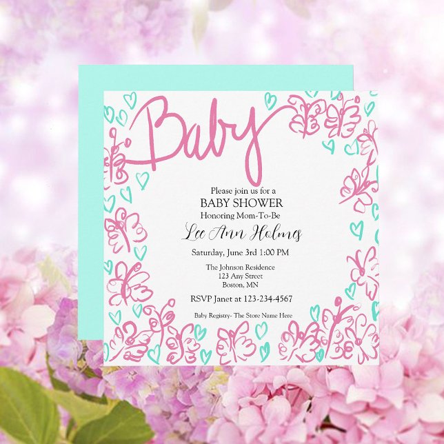 Blåbildsinbjudan till Cute Rosa Blue Personlig Bab Inbjudningar (Skapare uppladdad)