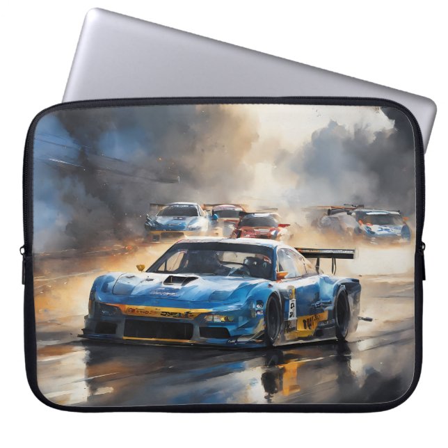 Blåbilen Tävling med Sol Stigning Laptop Fodral (Framsidan)