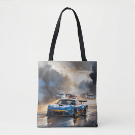 Blåbilen Tävling med Sol Stigning Tygkasse