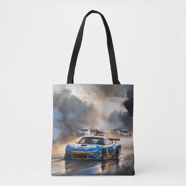 Blåbilen Tävling med Sol Stigning Tygkasse (Framsida)