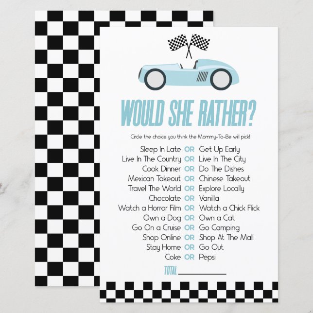 Blåbilsbilen i Tävling skulle hon hellre se att ba (Fram/baksida)