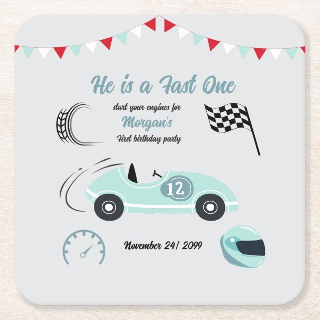 Blåbilsdagen i Tävling, två snabba, snabba, Underlägg Papper Kvadrat (Framsidan)