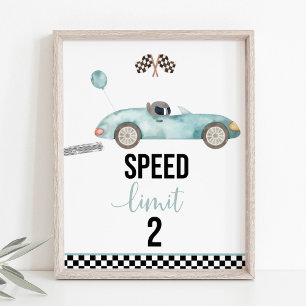 Blåbilshastighetsgräns Tävling 2 födelsedagsskylt Poster