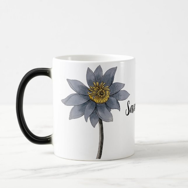 Blåbilsillustration i hand plockade (PERSONALIZE) Magisk Mugg (Vänster)
