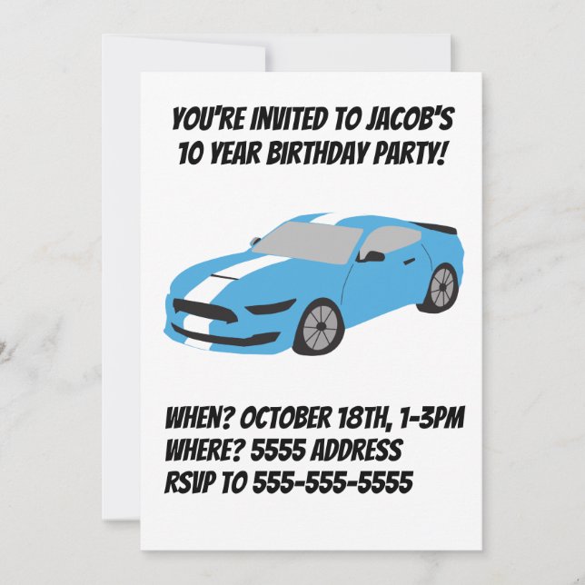 Blåbilspojkar/manar födelsedagskort inbjudningar (Framsida)