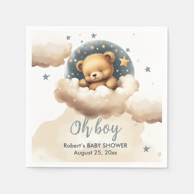 Blåbjörn på molnduschinbjudan till barn pappersservett (Framsidan)