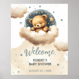 Blåbjörn på molnduschinbjudan till barn poster