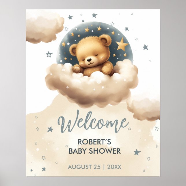 Blåbjörn på molnduschinbjudan till barn poster (Framsidan)