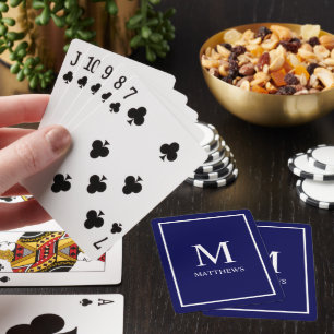 Blåblå anpassning av det vita monogrammet och Namn Casinokort