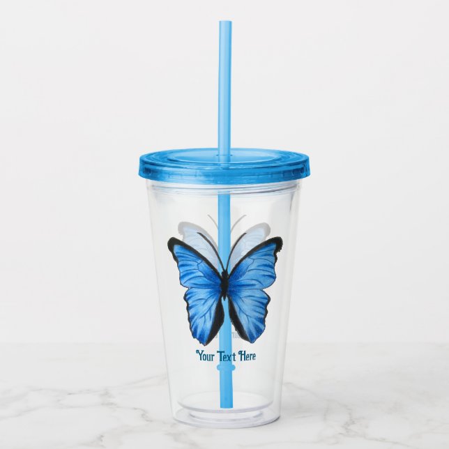 Blåblå anpassningsbar-Butterfly-design Take Away Mugg (Framsida)