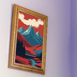 Blåblå återloppsbild för bergslandskap poster