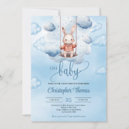 Blåblå baby-bunny vid svängning i himlar inbjudningar