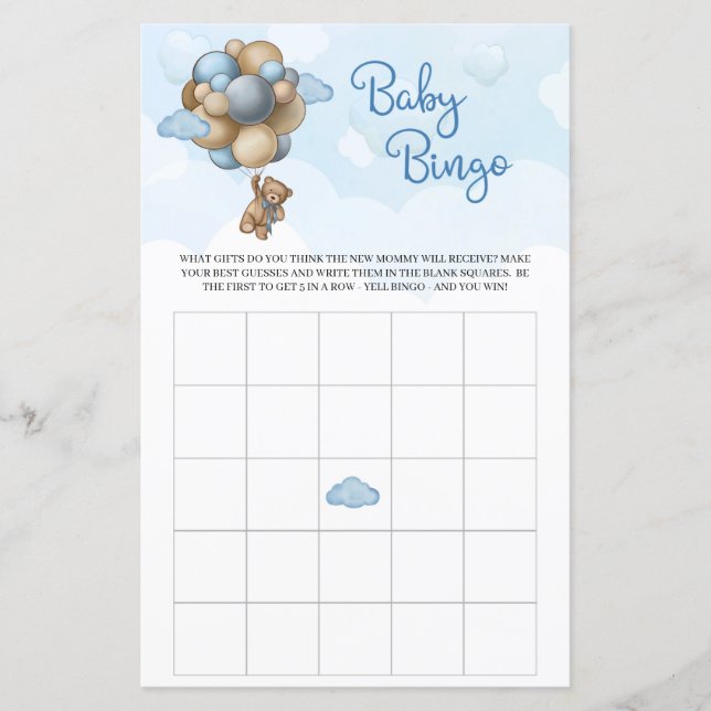 Blåblå ballonger i nalle, pojke baby bingo (Framsida)