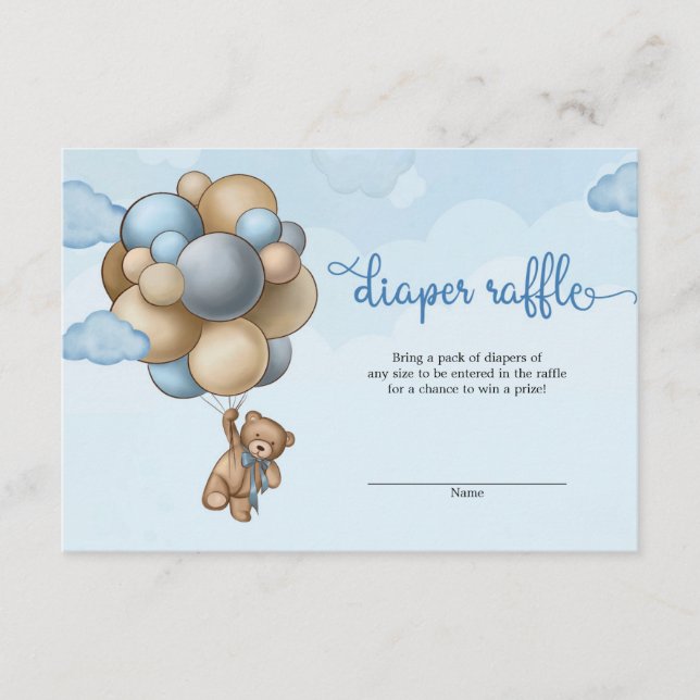 Blåblå ballonger med brun blå ballonger, blöjraffe tilläggskort (Framsida)