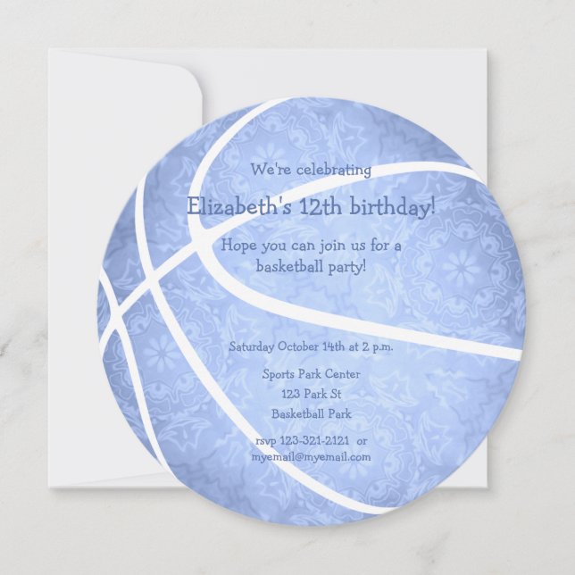 Blåblå basketboll, födelsedagsfest runt meddelande (Framsida)