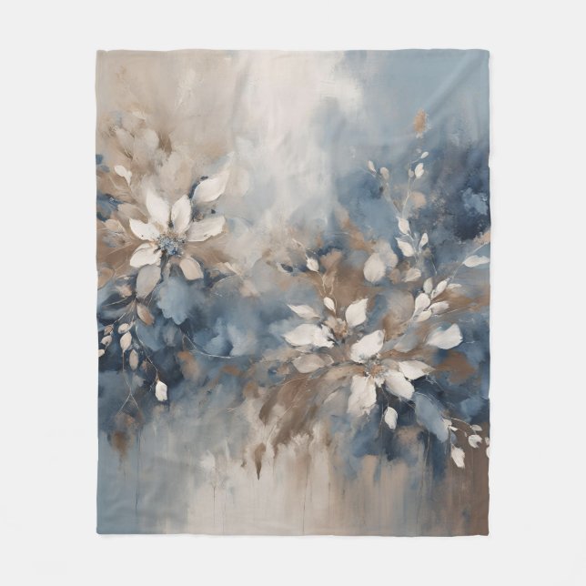 Blåblå blå brun Modern Blommigt Fleecefilt (Framsidan)