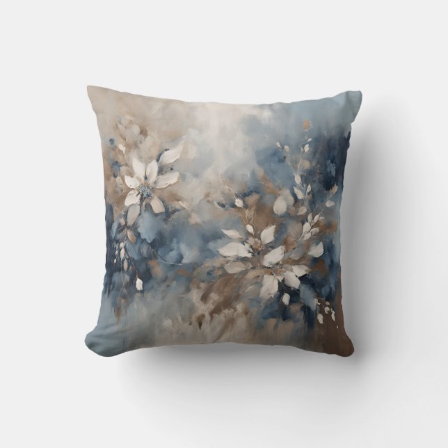 Blåblå blå brun Modern Blommigt Kudde (Framsida)