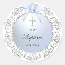Blåblå blöjabaptism i silver Glitter Ram