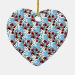 Blåblå blommigt i shabby chic tryckt av LeahG Julgransprydnad Keramik