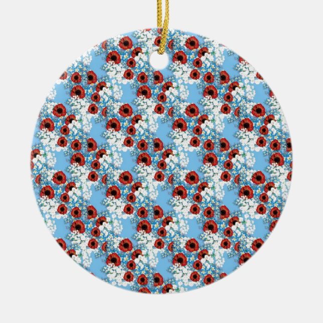 Blåblå blommigt i shabby chic tryckt av LeahG Julgransprydnad Keramik (Framsidan)