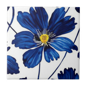 Blåblå blommigt kakelplatta