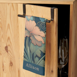 Blåblå blommigt kökshandduk