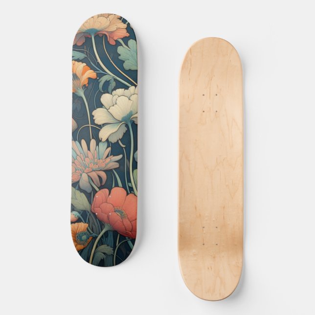 Blåblå blommigt mini skateboard bräda 18,5 cm (Framsida)
