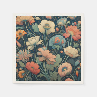 Blåblå blommigt pappersservett