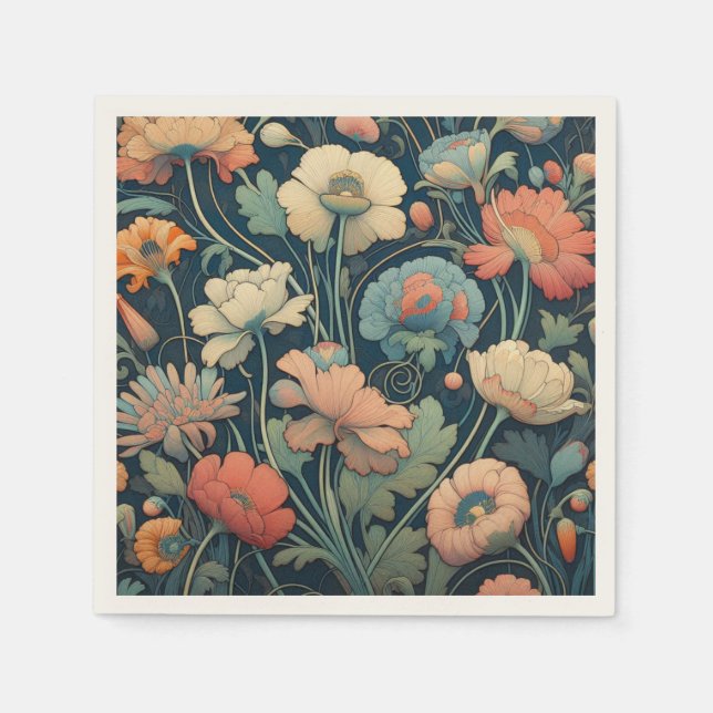 Blåblå blommigt pappersservett (Framsidan)