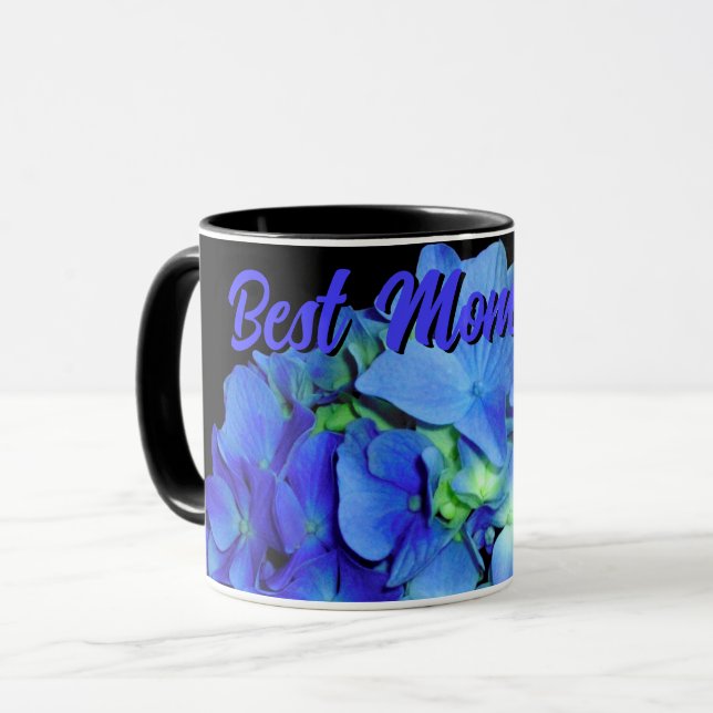 Blåblå blommigt ro blåblåa vattenområden i elegant mugg (Framsida vänster)