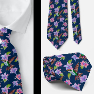 Blåblå Blommigt Vattenfärg Hummingbird Flowers Slips