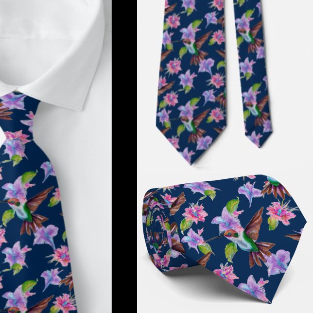 Blåblå Blommigt Vattenfärg Hummingbird Flowers Slips (Skapare uppladdad)