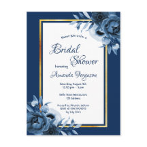 Blåblå blommigtar guld inbjudningskort för möhippa