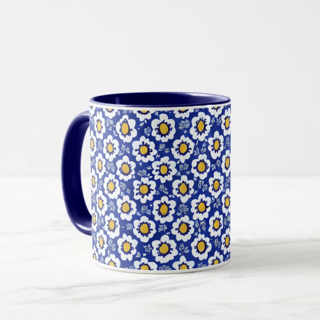Blåblå Blommigten Arabiska Mönster Mugg (Framsida vänster)